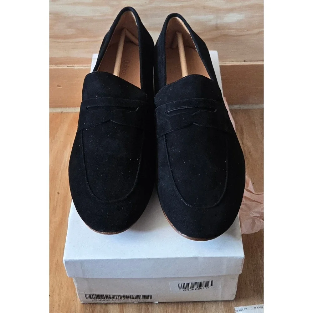 Quince Italian Suede Penny Loafer Black Flat Shoes LB48992-LKBV004-17289 Size 10